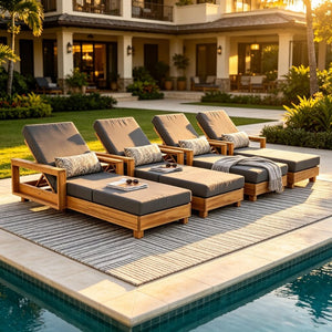 English Elm Light Natural Acacia Outdoor Chaise Lounge Solid Hardwood Frame with Cushion Patio N770P484211L_N770P208326G