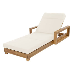 English Elm Light Natural Acacia Hardwood Outdoor Chaise Lounge with Cushion and Adjustable Backrest N770P484211L_N770P285267B