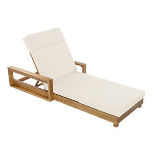 English Elm Light Natural Acacia Hardwood Outdoor Chaise Lounge with Cushion and Adjustable Backrest N770P484211L_N770P285267B
