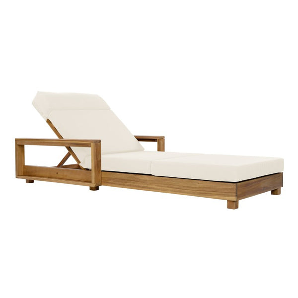 English Elm Light Natural Acacia Hardwood Outdoor Chaise Lounge with Cushion and Adjustable Backrest N770P484211L_N770P285267B