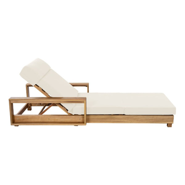 English Elm Light Natural Acacia Hardwood Outdoor Chaise Lounge with Cushion and Adjustable Backrest N770P484211L_N770P285267B