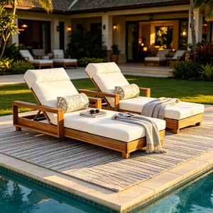 English Elm Light Natural Acacia Hardwood Outdoor Chaise Lounge with Cushion and Adjustable Backrest N770P484211L_N770P285267B