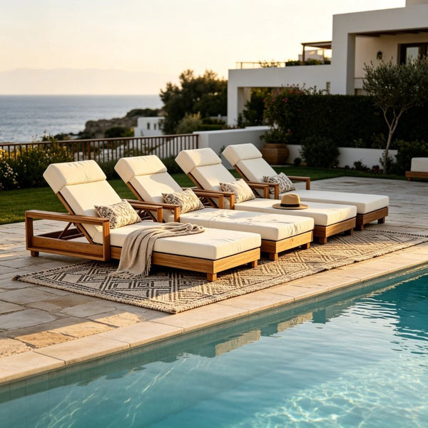 English Elm Light Natural Acacia Hardwood Outdoor Chaise Lounge with Cushion and Adjustable Backrest N770P484211L_N770P285267B