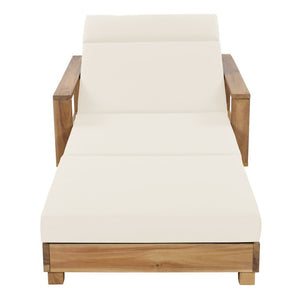 English Elm Light Natural Acacia Hardwood Outdoor Chaise Lounge with Cushion and Adjustable Backrest N770P484211L_N770P285267B