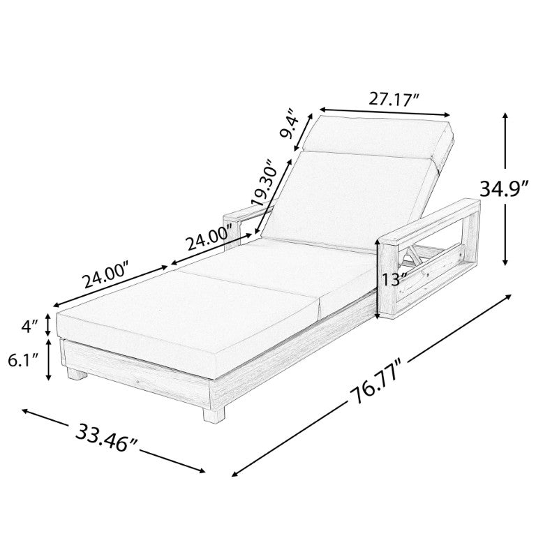 English Elm Light Natural Acacia Hardwood Outdoor Chaise Lounge with Cushion Resort Patio N770P484211L_N770P285267C