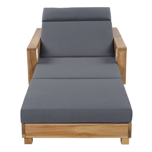 English Elm Black Iron Teak Patio Chaise Lounge with Adjustable Backrest and Thick Cushion Included Dark Grey / Light Natural 76.77 L x 33.46 W x 34.9 H N770P484211L_N770P285267G