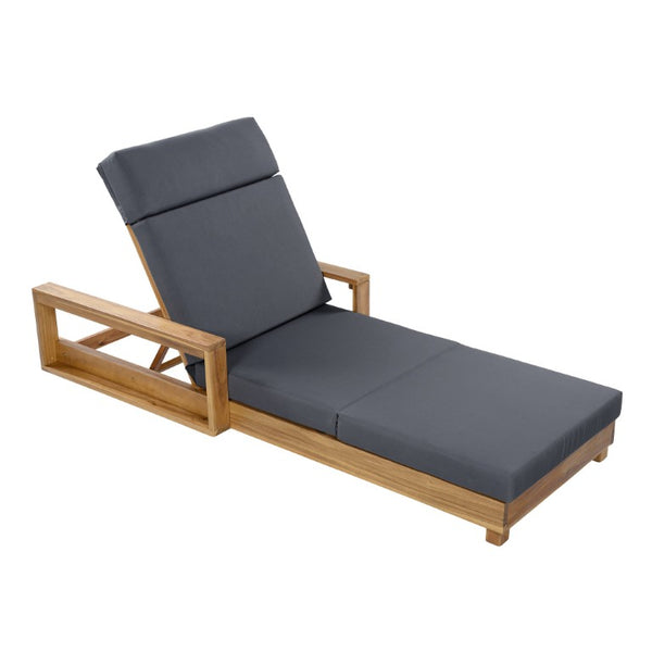 English Elm Black Iron Teak Patio Chaise Lounge with Adjustable Backrest and Thick Cushion Included Dark Grey / Light Natural 76.77 L x 33.46 W x 34.9 H N770P484211L_N770P285267G