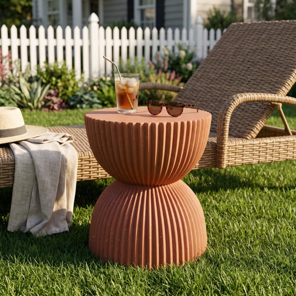 English Elm Warm Terracotta MGO Hourglass Accent Table Artisan Speckled Ribbed Indoor Outdoor N770P488588T