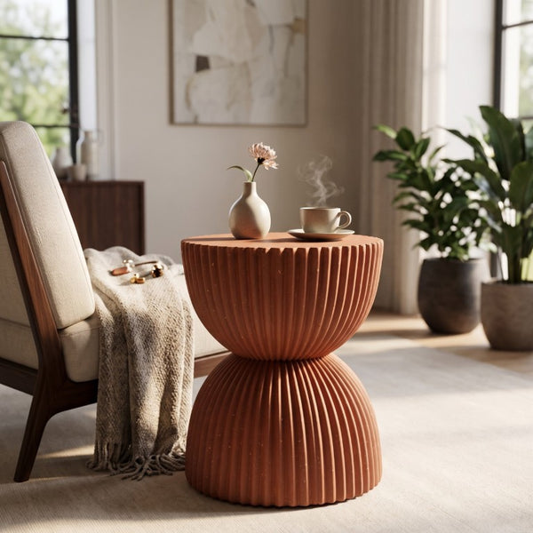 English Elm Warm Terracotta MGO Hourglass Accent Table Artisan Speckled Ribbed Indoor Outdoor N770P488588T