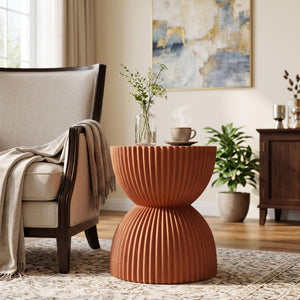 English Elm Warm Terracotta MGO Hourglass Accent Table Artisan Speckled Ribbed Indoor Outdoor N770P488588T