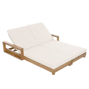 English Elm Light Acacia Hardwood Oval Patio Table with Slatted Base for Outdoor Garden Dining Cream 3-Fold Cushions N770P491322L_N770P208317C