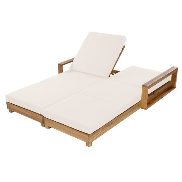 English Elm Light Acacia Hardwood Oval Patio Table with Slatted Base for Outdoor Garden Dining Cream 3-Fold Cushions N770P491322L_N770P208317C