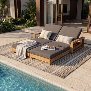 English Elm Light Acacia Hardwood Oval Patio Table with Slatted Base for Outdoor Garden Dining Dark Grey 3-Fold Cushions N770P491322L_N770P208326G