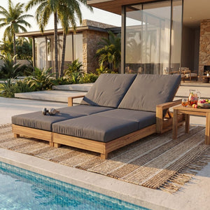 English Elm Light Acacia Hardwood Oval Patio Table with Slatted Base for Outdoor Garden Dining Dark Grey 3-Fold Cushions N770P491322L_N770P208326G