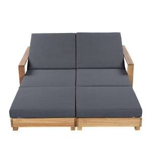 English Elm Light Acacia Hardwood Oval Patio Table with Slatted Base for Outdoor Garden Dining Dark Grey 3-Fold Cushions N770P491322L_N770P208326G