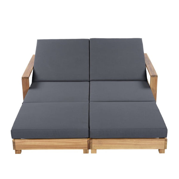 English Elm Light Acacia Hardwood Oval Patio Table with Slatted Base for Outdoor Garden Dining Dark Grey 3-Fold Cushions N770P491322L_N770P208326G