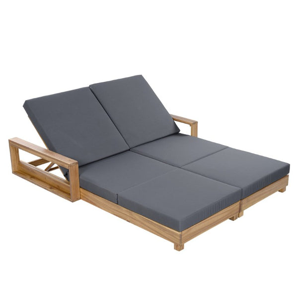 English Elm Light Acacia Hardwood Oval Patio Table with Slatted Base for Outdoor Garden Dining Dark Grey 3-Fold Cushions N770P491322L_N770P208326G