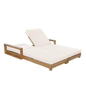 English Elm Light Acacia Hardwood Oval Patio Table with Slatted Base for Outdoor Garden Dining Cream 4-Fold Cushions N770P491322L_N770P285267C