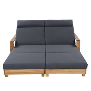 English Elm Double Acacia Hardwood Outdoor Chaise Lounge for Two with Adjustable Recline Cushioned N770P491322L_N770P285267G