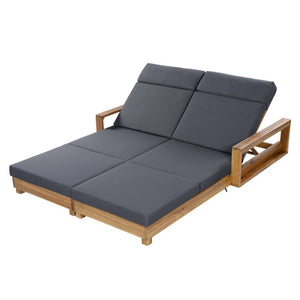 English Elm Double Acacia Hardwood Outdoor Chaise Lounge for Two with Adjustable Recline Cushioned N770P491322L_N770P285267G