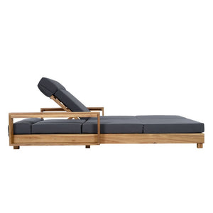 English Elm Double Acacia Hardwood Outdoor Chaise Lounge for Two with Adjustable Recline Cushioned N770P491322L_N770P285267G