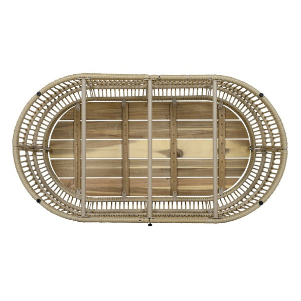 English Elm Oval Wicker Coffee Table Handwoven Boho Frame with Acacia Wood Top for Indoor Outdoor N770P504084L