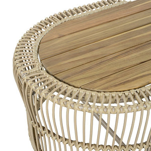 English Elm Oval Wicker Coffee Table Handwoven Boho Frame with Acacia Wood Top for Indoor Outdoor N770P504084L