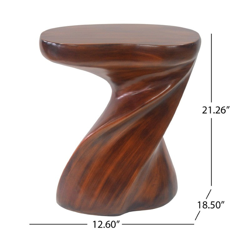 English Elm Twisted Sculptural MGO Accent Table Antique Brown Finish Indoor Outdoor Ready N770P507646A