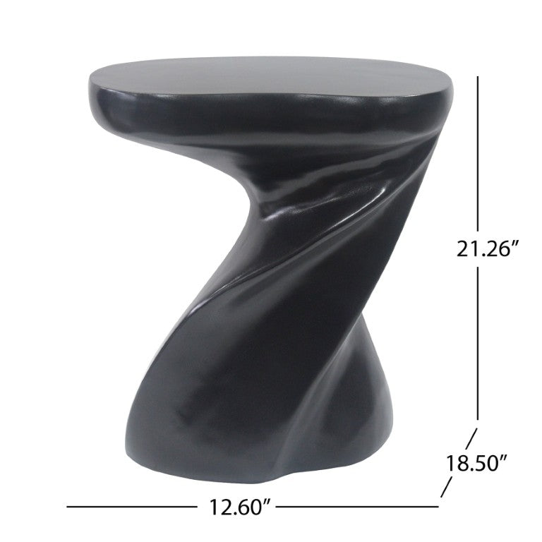 English Elm Black Sculptural MGO Twisted Side Table for Minimalist Indoor and Outdoor Spaces N770P507646B