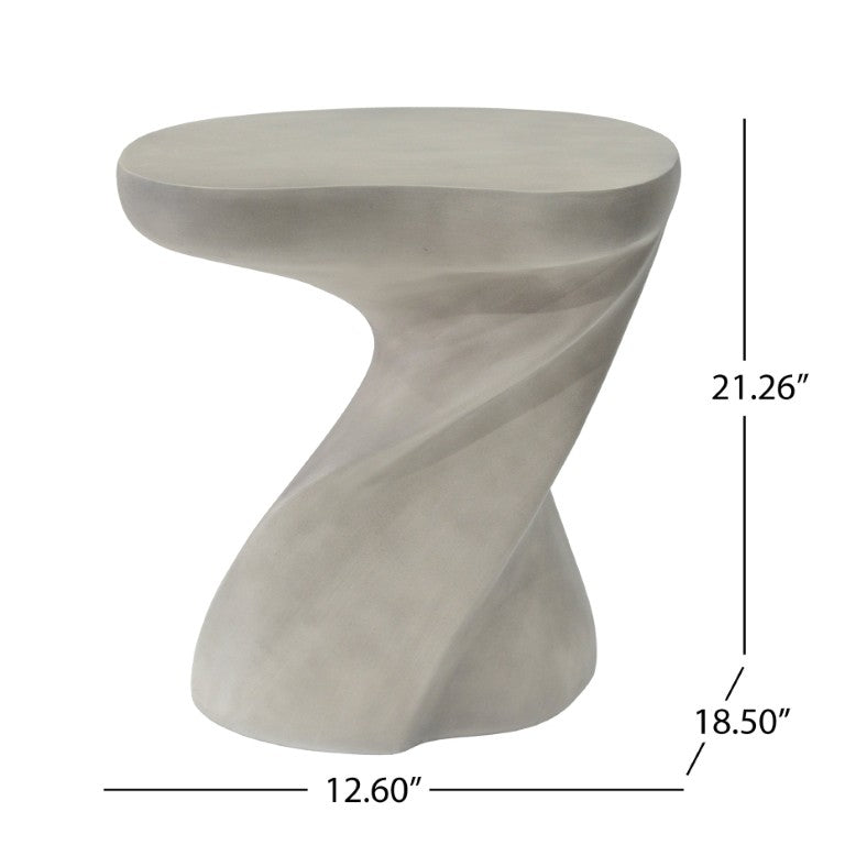 English Elm White Sculptural Twisted MGO Side Table Organic Art Form for Indoor Outdoor Living N770P507646W