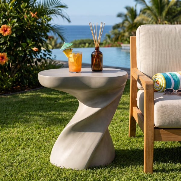 English Elm White Sculptural Twisted MGO Side Table Organic Art Form for Indoor Outdoor Living N770P507646W