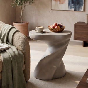 English Elm White Sculptural Twisted MGO Side Table Organic Art Form for Indoor Outdoor Living N770P507646W