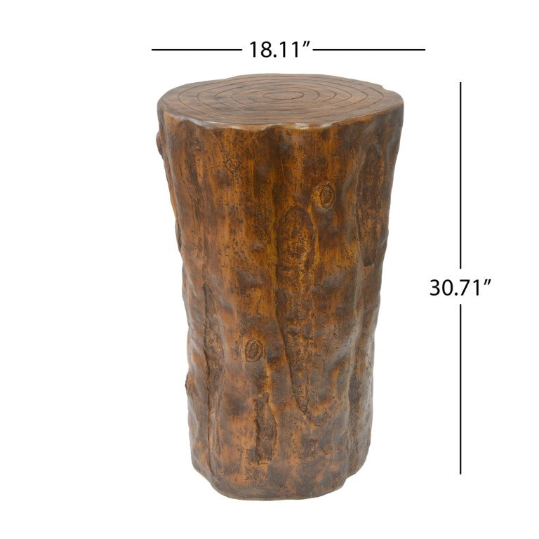 English Elm Antique Brown MGO Tree Stump Accent Table Indoor Outdoor Rustic Bark Texture N770P507658A