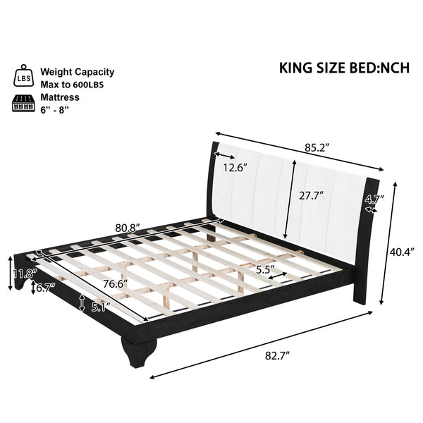 English Elm King Upholstered Platform Bed Solid Pine Two Tone Modern Bedroom Frame 600 Lb N770PK345991B