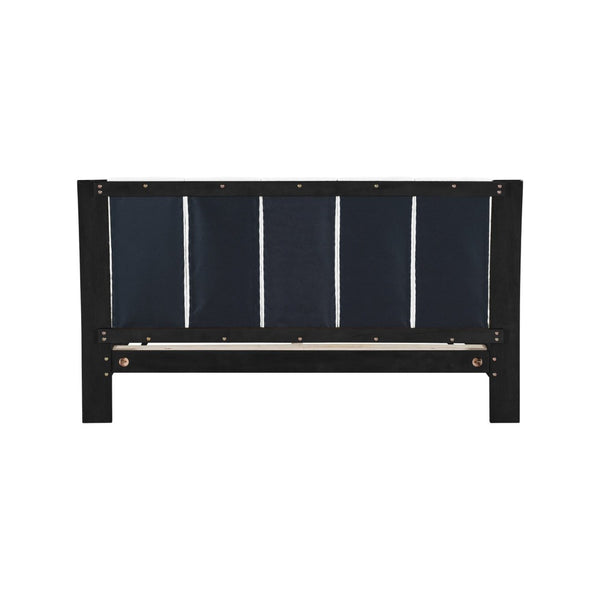 English Elm Queen Platform Bed Two-tone White Upholstered Headboard Pine Frame Modern Bedroom N770PQ345993B