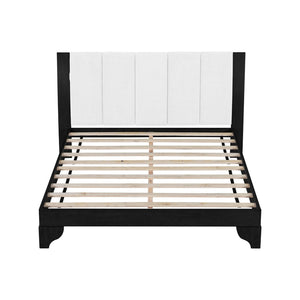 English Elm Queen Platform Bed Two-tone White Upholstered Headboard Pine Frame Modern Bedroom N770PQ345993B