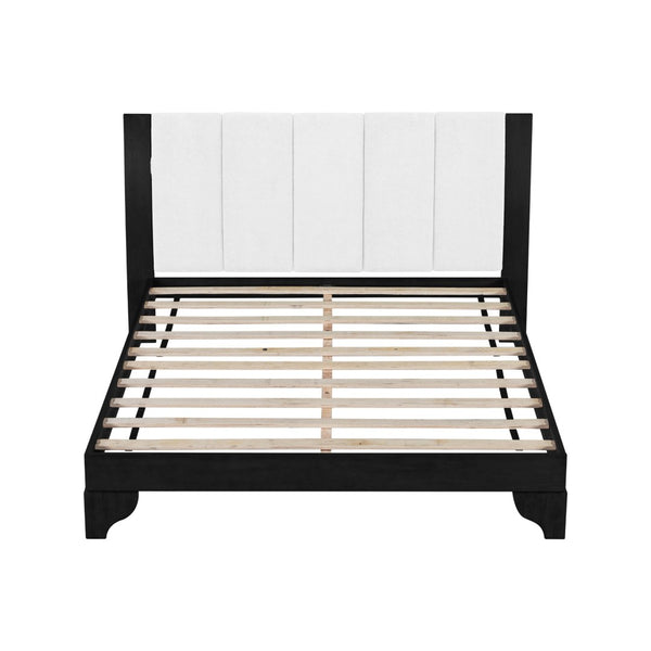 English Elm Queen Platform Bed Two-tone White Upholstered Headboard Pine Frame Modern Bedroom N770PQ345993B