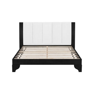 English Elm Queen Platform Bed Two-tone White Upholstered Headboard Pine Frame Modern Bedroom N770PQ345993B