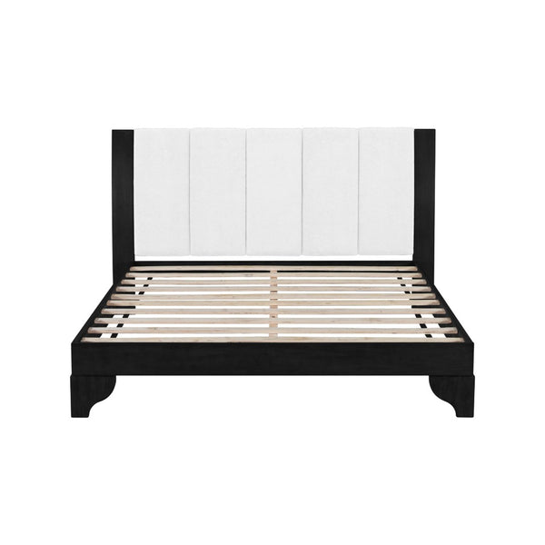 English Elm Queen Platform Bed Two-tone White Upholstered Headboard Pine Frame Modern Bedroom N770PQ345993B