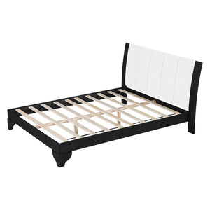 English Elm Queen Platform Bed Two-tone White Upholstered Headboard Pine Frame Modern Bedroom N770PQ345993B