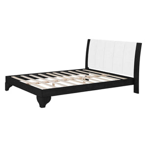 English Elm Queen Platform Bed Two-tone White Upholstered Headboard Pine Frame Modern Bedroom N770PQ345993B