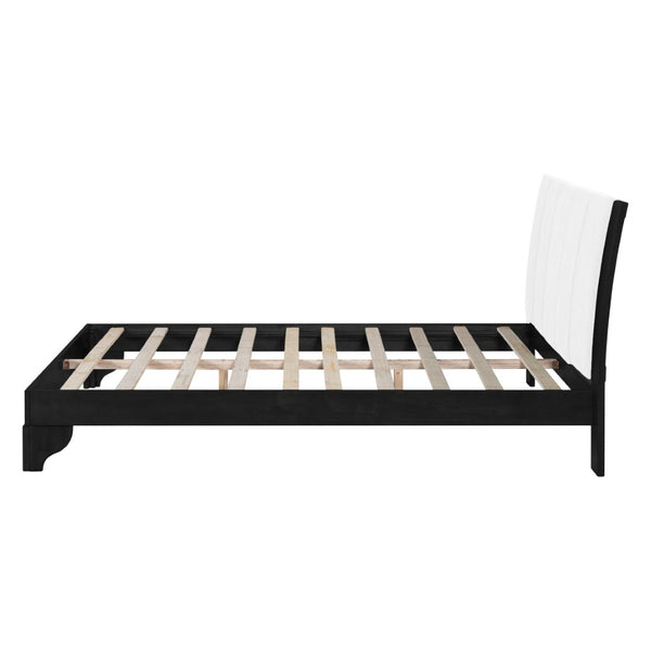 English Elm Queen Platform Bed Two-tone White Upholstered Headboard Pine Frame Modern Bedroom N770PQ345993B