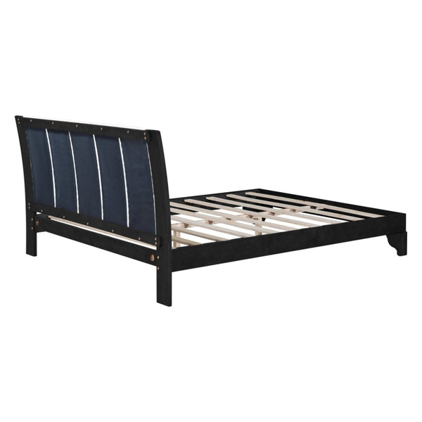 English Elm Queen Platform Bed Two-tone White Upholstered Headboard Pine Frame Modern Bedroom N770PQ345993B