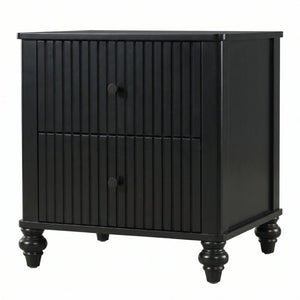 English Elm Black Fluted Matte Farmhouse Nightstand Pair with Bun Feet and Two Smooth Glide Drawers N770PS2389799B