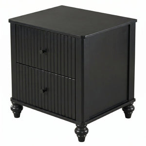 English Elm Black Fluted Matte Farmhouse Nightstand Pair with Bun Feet and Two Smooth Glide Drawers N770PS2389799B