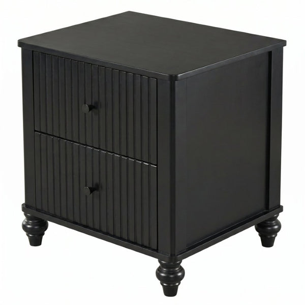 English Elm Black Fluted Matte Farmhouse Nightstand Pair with Bun Feet and Two Smooth Glide Drawers N770PS2389799B