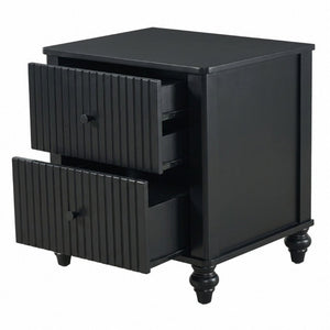 English Elm Black Fluted Matte Farmhouse Nightstand Pair with Bun Feet and Two Smooth Glide Drawers N770PS2389799B