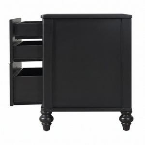 English Elm Black Fluted Matte Farmhouse Nightstand Pair with Bun Feet and Two Smooth Glide Drawers N770PS2389799B