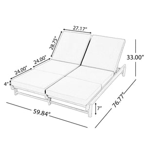 English Elm Light Teak Acacia Wood Outdoor Double Chaise Lounger for Patio Poolside Backyard Cream N770PS380L17C