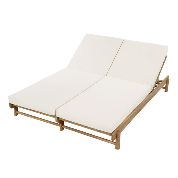 English Elm Light Teak Acacia Wood Outdoor Double Chaise Lounger for Patio Poolside Backyard Cream N770PS380L17C